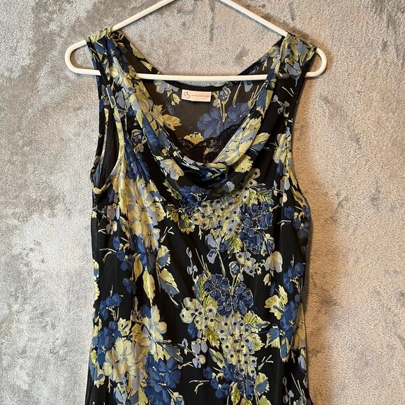 Y2K Vintage Floral Dress Grunge Handkerchief Hem Cowl Neck Lace 90s Fairycore LG - Picture 2 of 9